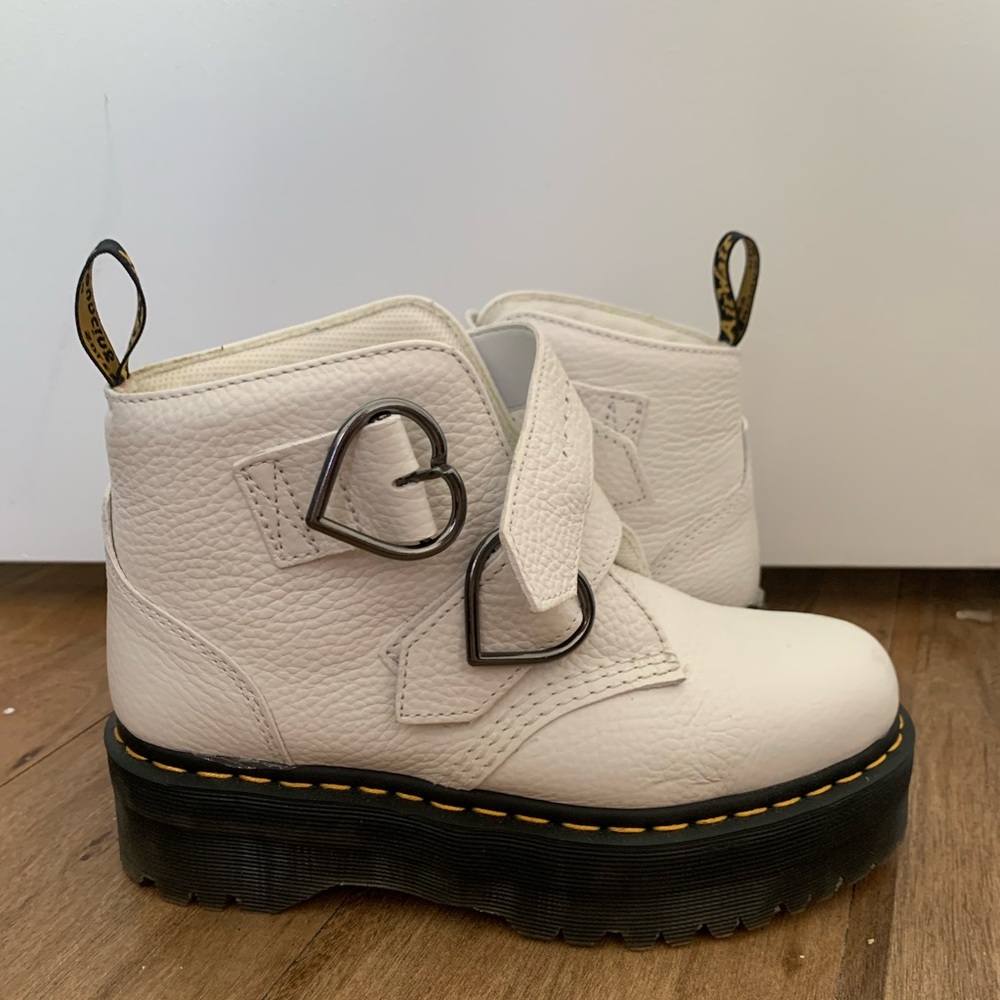 Dr. Marten Devon Heart Leather Platform Boots in White